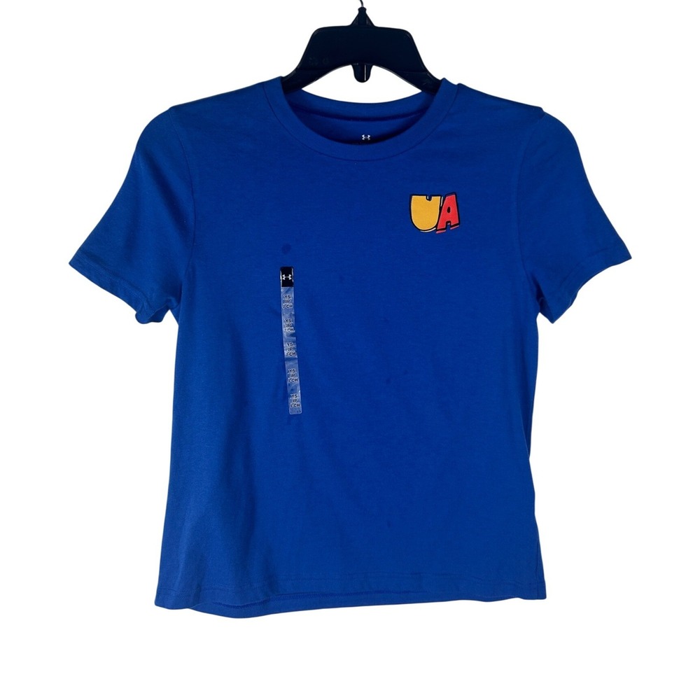 Under Armour Boys Blue Graphic T-Shirt Cartoon Letters SS 1386829 Size YS NEW - Picture 2 of 7